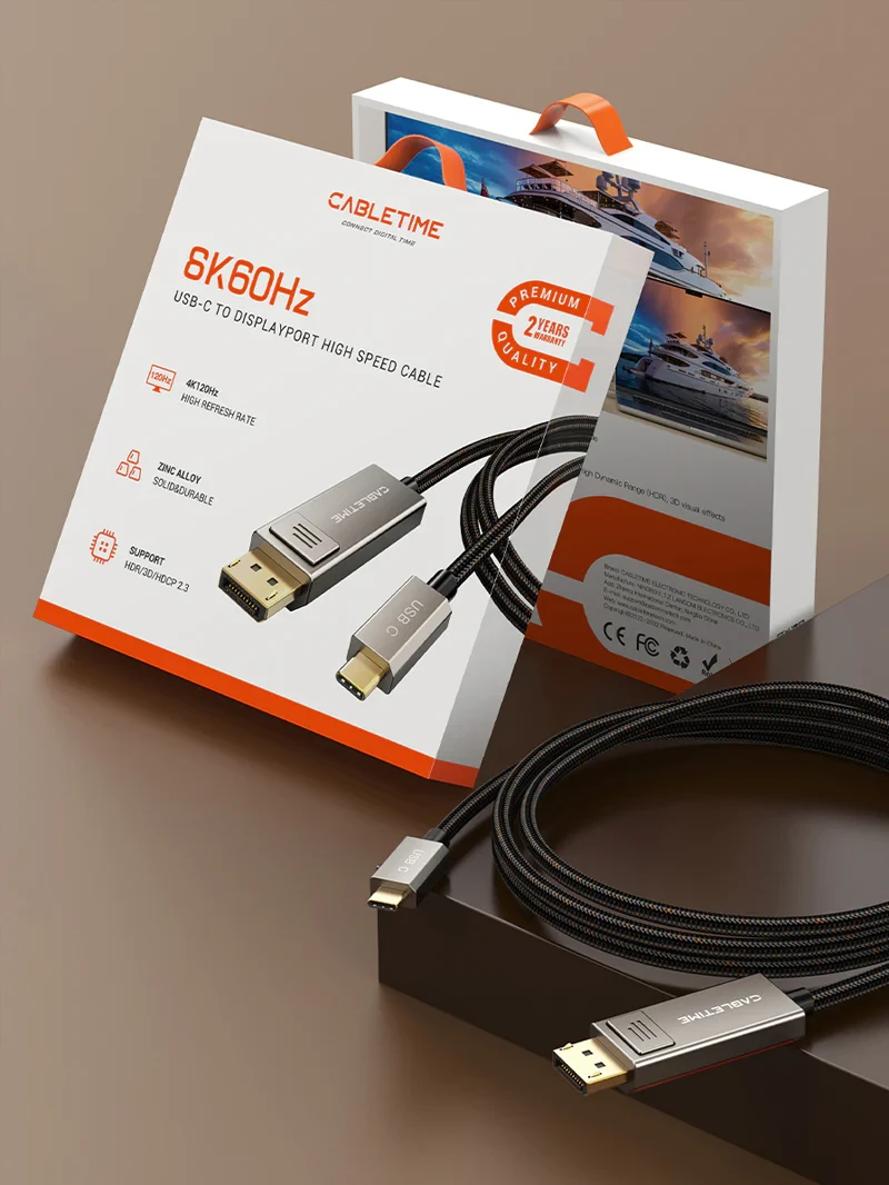 CABLETIME Cable 3M USB C Male to DP 1.4 Cable 8K 60Hz 4K 144hz (CT-CMDP8K-ZG3) 2Y