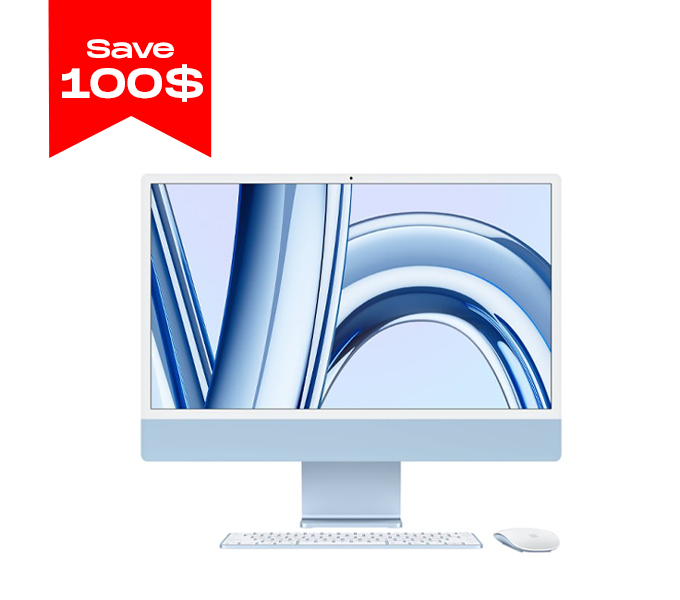 iMac 24" Retina 4.5K M3 chip-8‑core CPU and 10‑core GPU-8GB-512GB -Blue (MQRR3ZP/A)-1Y