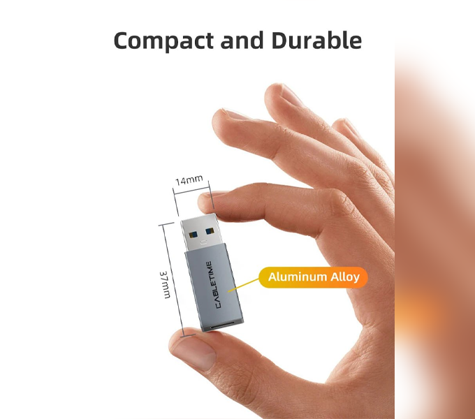 CABLETIME USB3.0  A Male to USB -C Female OTG adapter.Aluminium(CP77G)(CT-C160-PU33-CFAM(OTG)-AS)2Y