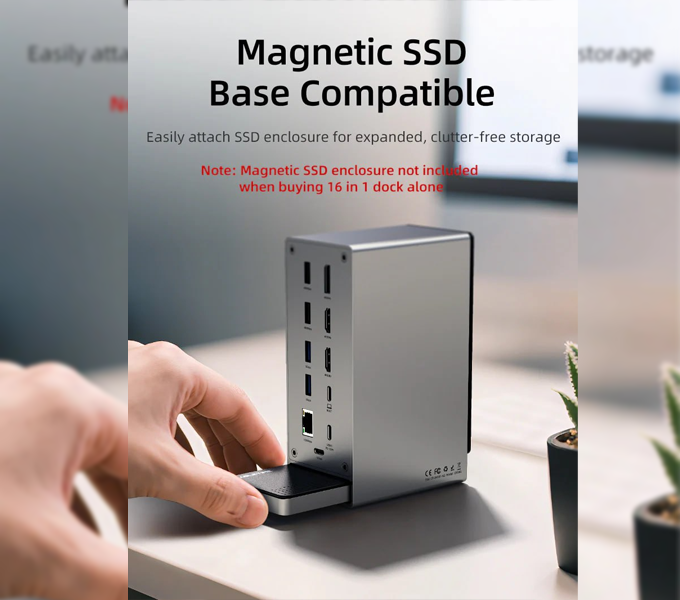 CABLETIME Three Monitor 16-in-1 USB Type C Docking Station with SSD Enclosure (CB18G)(CT-DK181-AG)2Y