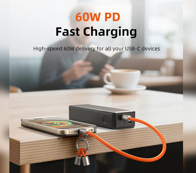 CABLETIME PD60W Wrist Lanyard USB-C Keychain Charging Cable 480Mbps (CU46G)(CT-CL60-ASG)(2Y)