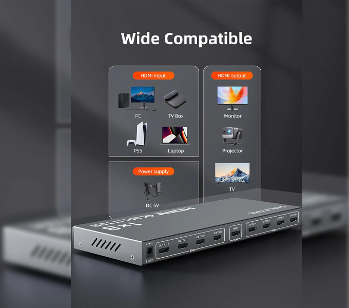 CABLETIME 4K 1x8 HDMI Splitter Distribution Multiple Displays (CT-HSP4K18-FG) 2Y