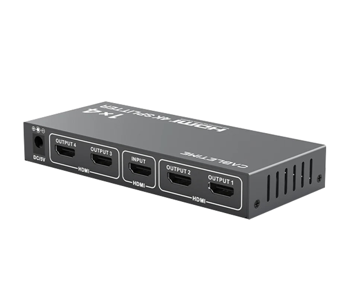 CABLETIME 4K 1x4 HDMI 1.4 Splitter for Multiple Monitors TV (CP38G) (CT-HSP4K14-FG) 2Y