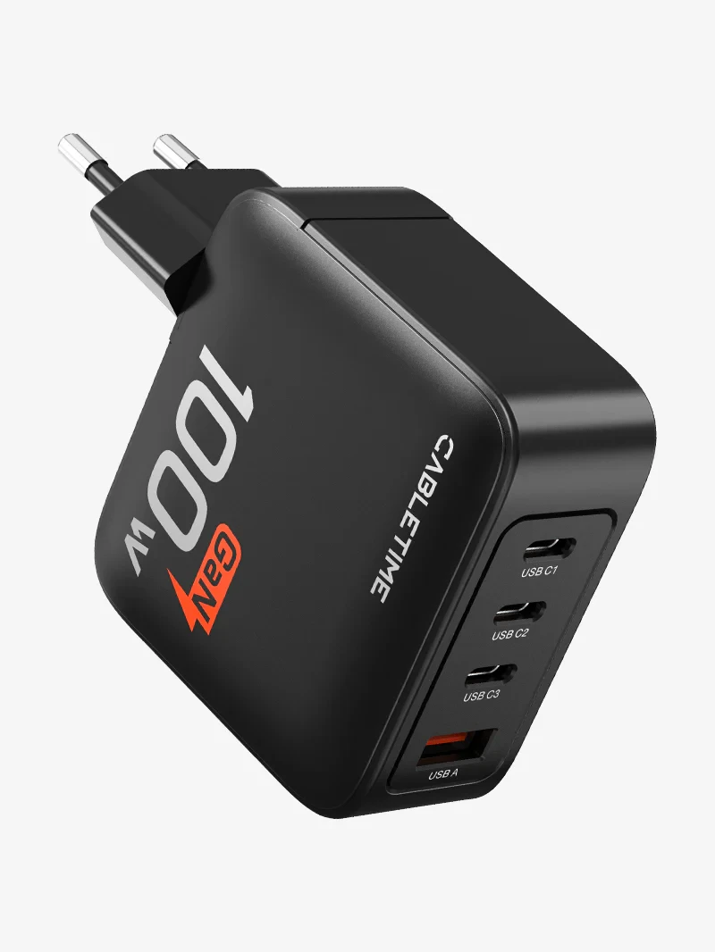 CABLETIME  100W 4 Port USB GaN Wall Charger European for Laptop Apple MacBook Dell (CT-GAN100-PB) 2Y