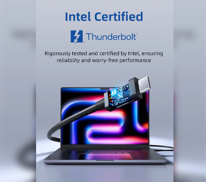 CABLETIME Cable Intel Certified Thunderbolt 5 Cable 0.8m|240W, 120Gbps, 8K(CT50G)(CT-TB5-PB0.8)(2Y)
