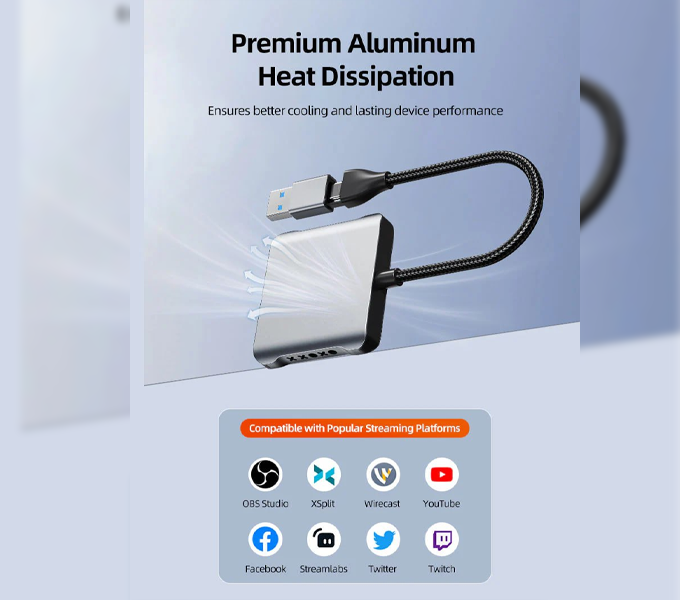 CABLETIME USB 3.0 A+C to HDMI Capture Card with 4K Loop out Streaming Gamming (CB67G)(CT-ACHC3L-AG)2Y