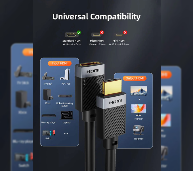 CABLETIME 3M 4K HDMI Extension Cable Adapter Male to Female HDMI Extender (CH25N)(CT-HDMF4K-AG3) 2Y