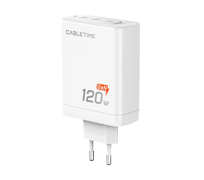 CABLETIME 120W 4 Port USB GaN Wall Charger European (CT-GAN120-PW)(2Y)