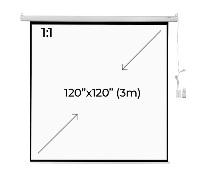 Electric Screen Projector W/Remote PROLINK Ratio 1:1  120'' X 120" (3m)