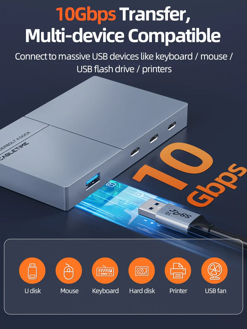 CABLETIME 5-In-1 USB-C Thunderbolt 4 Mini Docking Station 40Gbps 8K(CB15G) (CT-TB501-AG) 2Y
