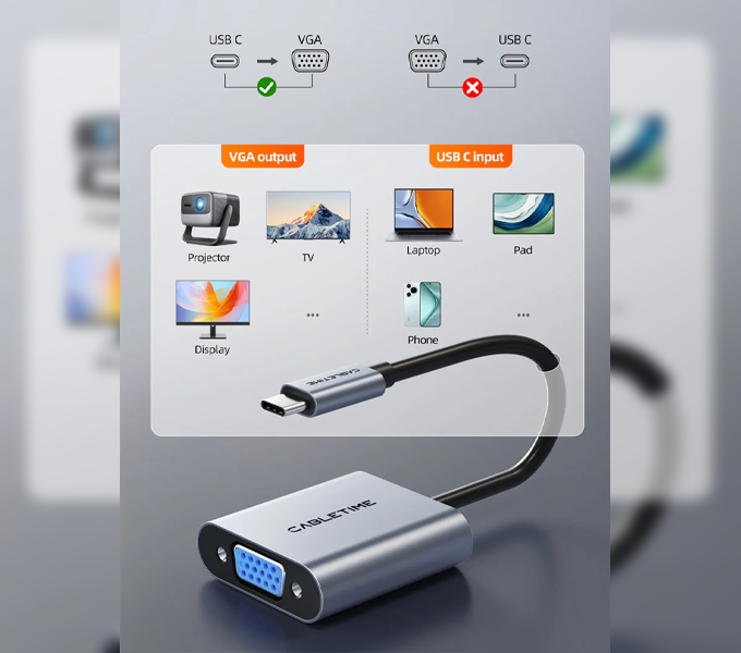 CABLETIME USB-C to VGA adapter (0.15m) (PN: CT-C160-PU31-CMVGA1-S0.15) (M: CP17A)