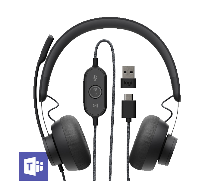 Headset Logitech Zone Wired Teams-GRAPHITE-Noise-cancelling mic-(USB-C+USB-A) APANZ-122(981-001096)1Y