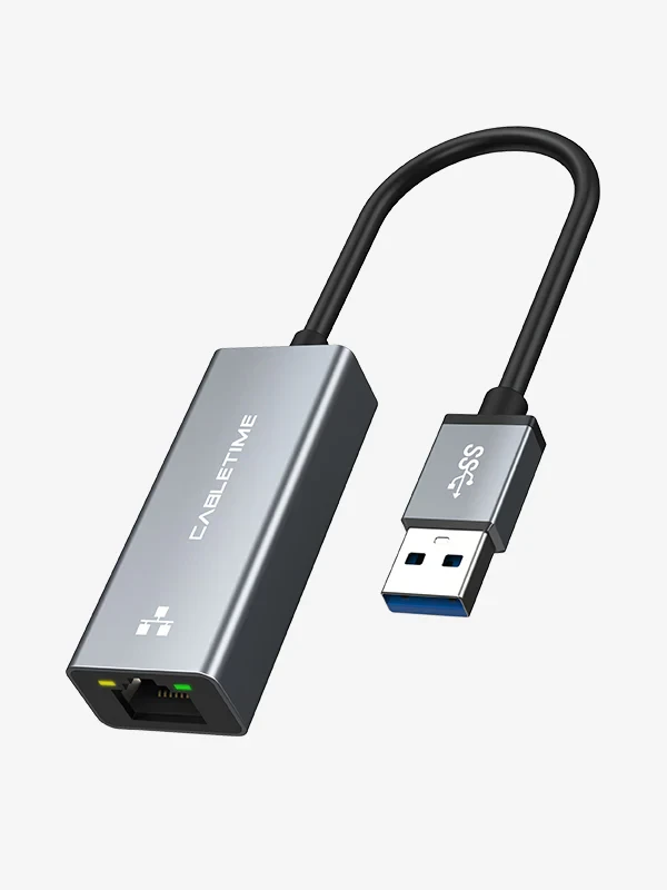 CABLETIME Gigabit Ethernet USB 3.0 Male to RJ45 Female Adapter 1000Mbps (CT-AML1000-AG) 2Y