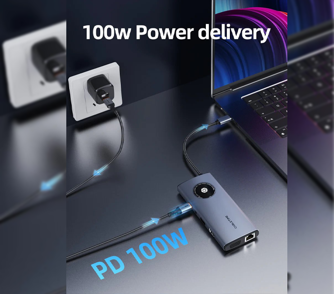 CABLETIME 10 In 1 Multi USB C Hub Adapter 4K with VGA and HDMI Ethernet (CB91G) (CT-HUBL2-AG) 1Y