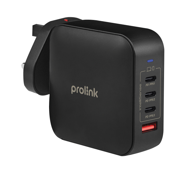 Travel-Wall Charger PROLINK GT-416507-165W 4-Port with IntelliSense/ 3 x USB-C PD/ 1x QC3.0 GaN PD
