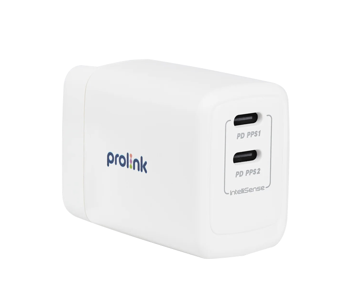 Travel Wall Charger PROLINK GT-24802-EU-2-Port 48W GaN PD with IntelliSense, 1x USB-C PD3.0, 1x QC3