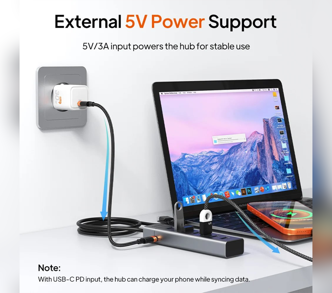 CABLETIME Cable 1M 7-IN-1 USB-A to USB 3.0 HUB(CB59G) (CT-HUBUA7-AG)2Y