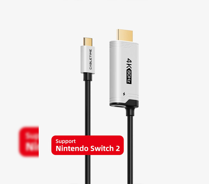 CABLETIME Cable2M 4K60Hz USB C to HDMI Cable PD100W for Nintendo Switch 2 (CC17L) (CT-CMHD4P-PW2)2Y