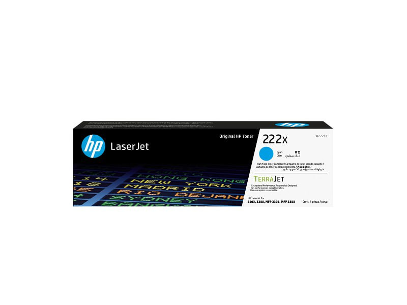 Toner Cartridge HP LaserJet 222X (W2221X) Cyn 2,500 pages for printer 3303fdw & 3303SDW