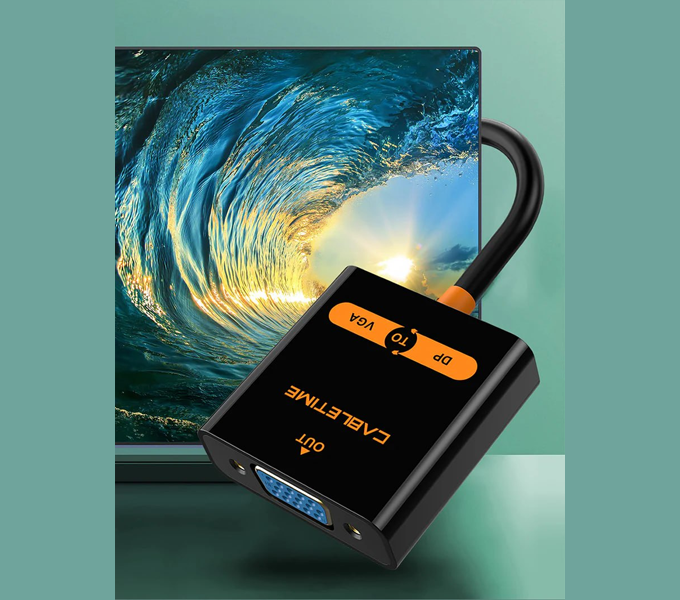 CABLETIME DisplayPort to VGA Adapter Cable, Video SUPPORT 1080p/60HZ Black PVC Jacket 0.2M(M: CP25B)