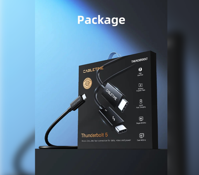 CABLETIME Cable Intel Certified Thunderbolt 5 Cable 0.8m|240W, 120Gbps, 8K(CT50G)(CT-TB5-PB0.8)(2Y)