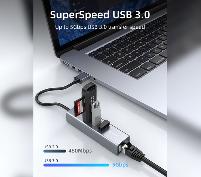 CABLETIME USB 3.0 3 Port Hub With Gigabit Ethernet Adapter (CB55G)(CT-AMLU3-AG)(2Y)