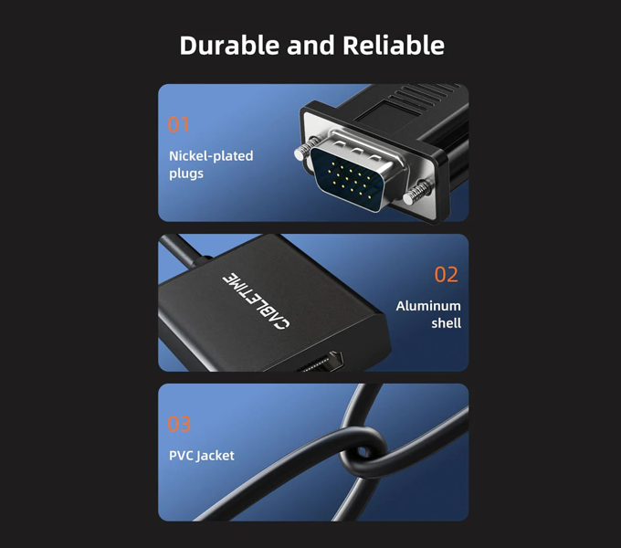 CABLETIME VGA to HDMI Monitor Adapter Converter with USB Audio & Power (M: CP54B)
