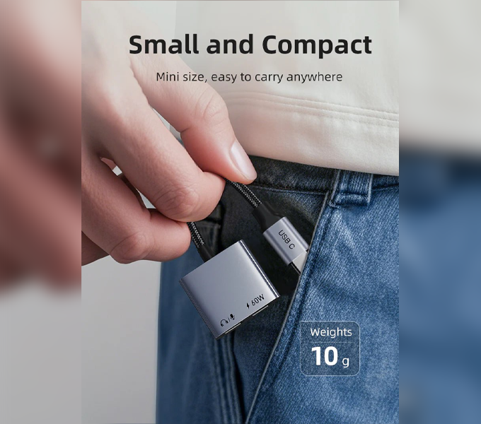 CABLETIME USB C Splitter 2-in-1 USB C to Dual USB C Headphone and Charger Adapter (CT-CMCC-AG)(2Y)