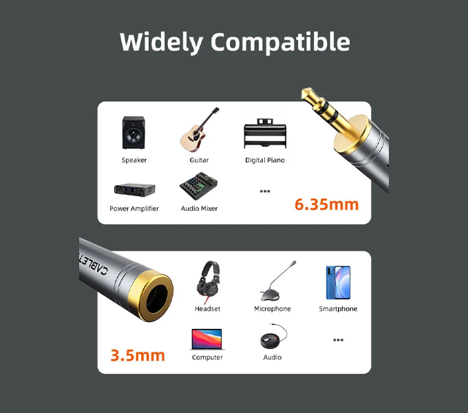 CABLETIME 3.5mm to 6.3mm Stereo Audio Adapter for Headphone AMP​(M: CPA4G)