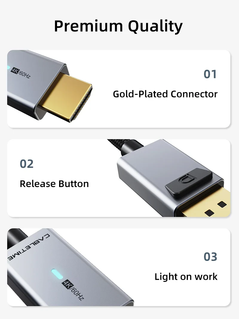 CABLETIME Cable 3M DP Male to HDMI Male Ultra HD 4K/60HZ (3840*2160p) (CT-AV585-P02G4K60-S3) 2Y