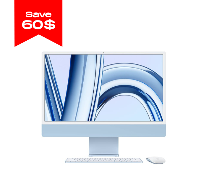 iMac 24" Retina 4.5K M3 chip-8‑core CPU and 8‑core GPU-8GB-256GB -Blue (MQRC3ZP/A)-1Y