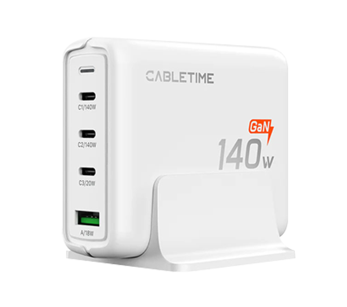 CABLETIME 140W GaN USB C & A Charging Station 4 IN 1 Desk Charger (M:G14WE)(CT-GAN140-PWE)(2Y)
