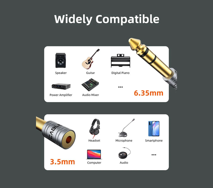 CABLETIME 6.3mm to 3.5mm Stereo Audio Headphone Adapter (M: CPA3G)
