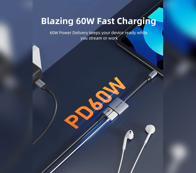 CABLETIME USB C Splitter 2-in-1 USB C to Dual USB C Headphone and Charger Adapter (CT-CMCC-AG)(2Y)