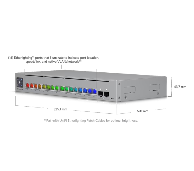 Ubiquiti UniFi Layer 3 Etherlighting switch with 8 (12) GbE, (4) 2.5 GbE, and (2)(USW-Pro-Max-16-EU)