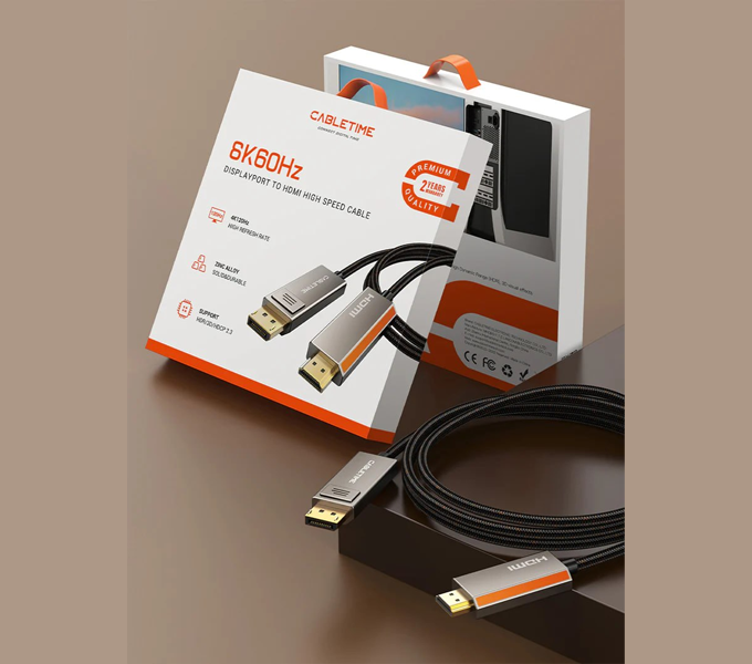 CABLETIME Cable 3M-Uni-directional 8K 60Hz DisplayPort 1.4 to HDMI 2.1 Cable4K 120Hz