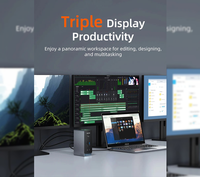 CABLETIME Three Monitor 16-in-1 USB Type C Docking Station with SSD Enclosure (CB18G)(CT-DK181-AG)2Y