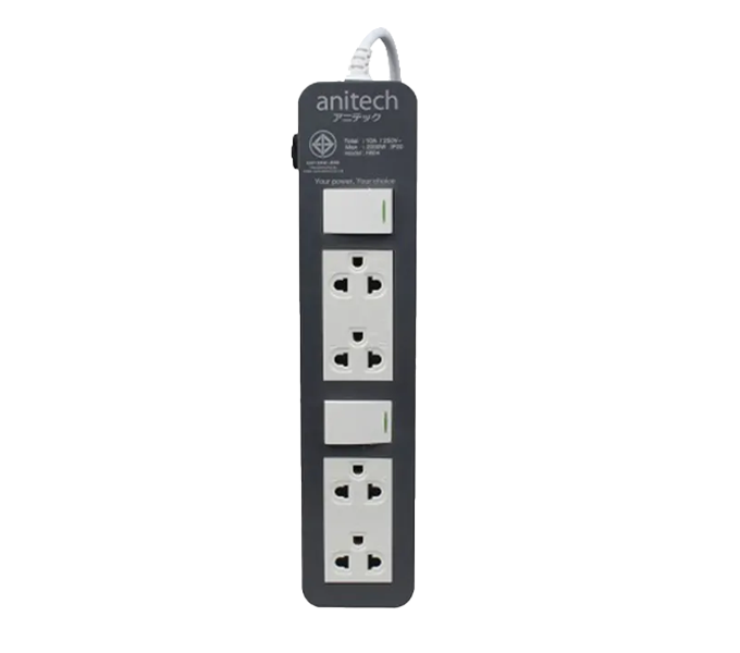 Anitech standard power socket 4 outlets 2 switch,Power up to 2200W,250V (H604-BL1901) 3Meter, BLUE