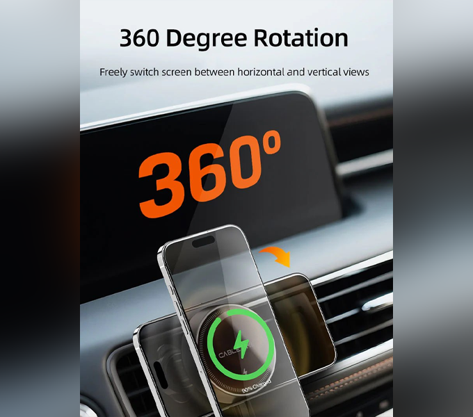 CABLETIME 2-IN-1 Magnetic Wireless Car Charger with PD20W/Wireless15W (CE13B) (CT-WPH02-PG) 2Y