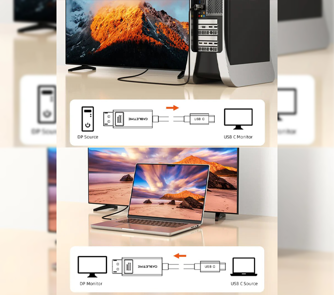 CABLETIME Cable 2M 6.6ft 8K 60Hz l USB Type-C to DisplayPort Cable 4K 144Hz (CC23L)(CT-CBD8K-ZG2)2Y