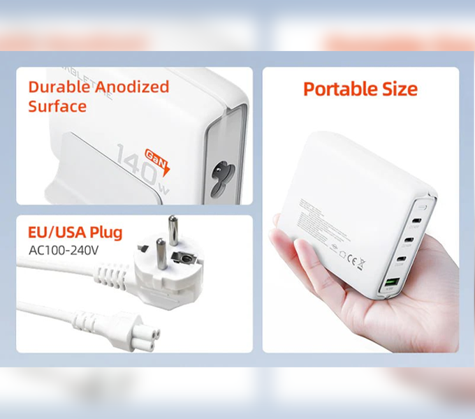 CABLETIME 140W GaN USB C & A Charging Station 4 IN 1 Desk Charger (M:G14WE)(CT-GAN140-PWE)(2Y)