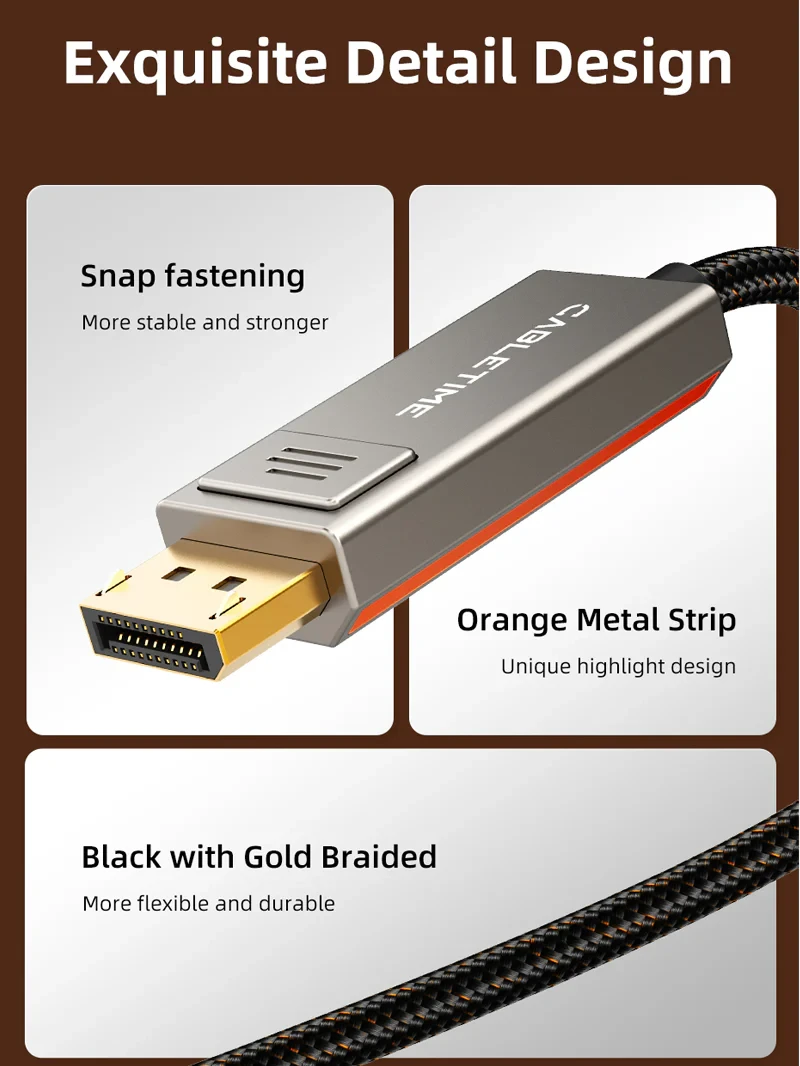 CABLETIME Cable 3M USB C Male to DP 1.4 Cable 8K 60Hz 4K 144hz (CT-CMDP8K-ZG3) 2Y