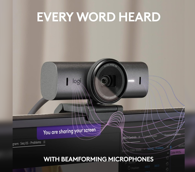 Webcam Logitech MX Brio 4K Ultra HD-GRAPHITE-1080p at 60 FPS, Dual Noise Reducing Mics(960-001548)1Y