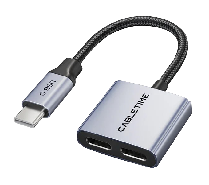 CABLETIME USB C Splitter 2-in-1 USB C to Dual USB C Headphone and Charger Adapter (CT-CMCC-AG)(2Y)