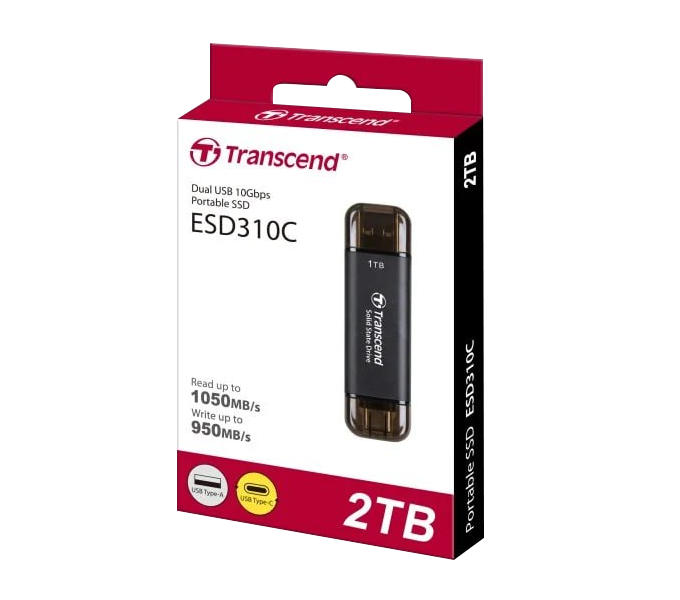 SSD External 2TB ESD310C TS2TESD310C Transcend, Dual USB fast 10Gbps, Type C/A , Black (5Y)