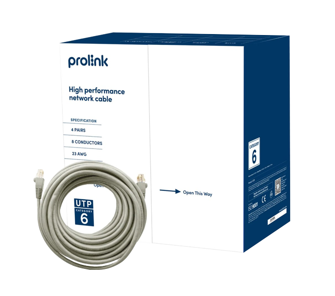 Cable Network PROLINK CAT6 23AWG 0.57mm HCCA UTP Cable, Grey, 305m/BOX (CAT6/23E)