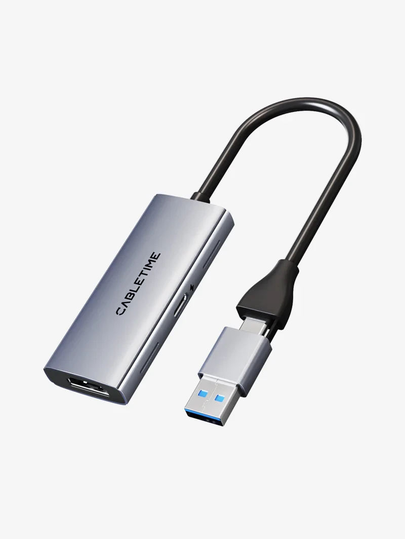 CABLETIME HDMI Female To USB A + USB C 3.0 Video Capture Card with 100W for PS4 live streaming (CT-ACHC3P-AG) 2Y
