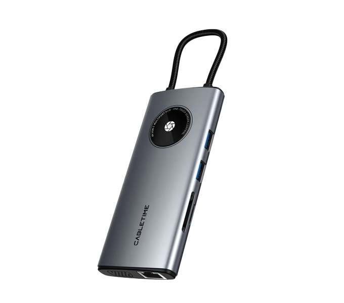 CABLETIME 10 In 1 Multi USB C Hub Adapter 4K with VGA and HDMI Ethernet (CB91G) (CT-HUBL2-AG) 1Y