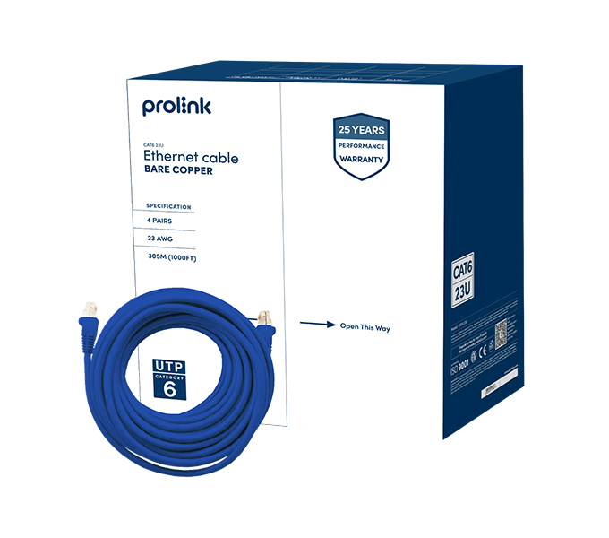 Cable Network PROLINK CAT6/23M Premier Series 4-Pair UTP  23AWG Bare Copper 250MHz 0.53mm Blue 305m