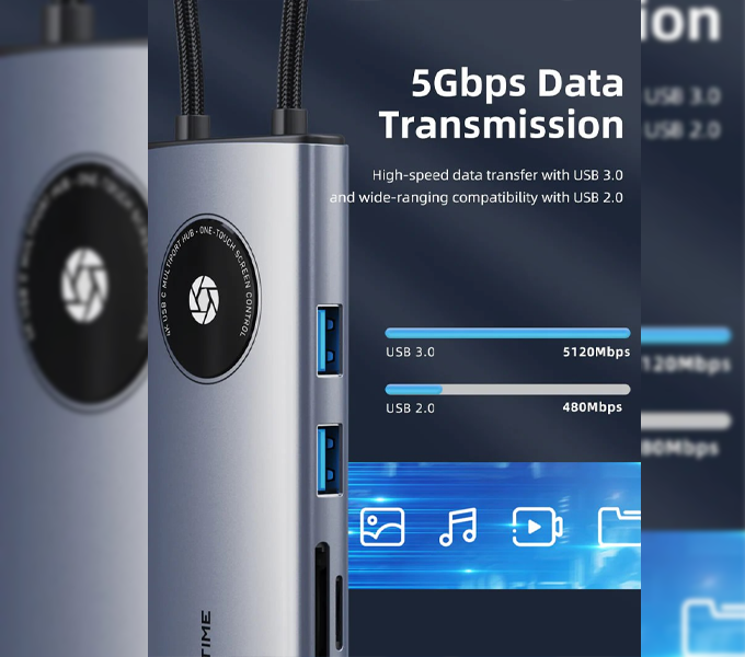 CABLETIME 10 In 1 Multi USB C Hub Adapter 4K with VGA and HDMI Ethernet (CB91G) (CT-HUBL2-AG) 1Y